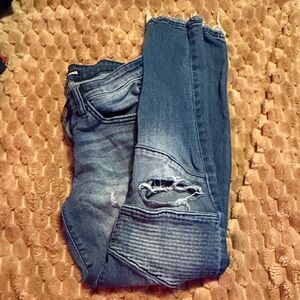 Fashion Nova Dark Blue Distressed Skinny Jeans